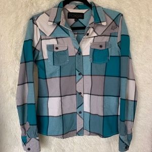Fox Turquoise and White Women’s Flannel Size S